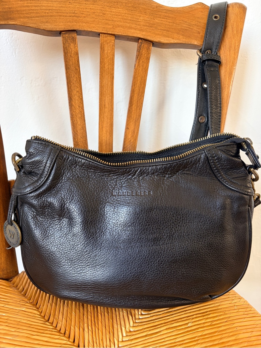 Wander Black Pebbled Leather Crossbody Bag